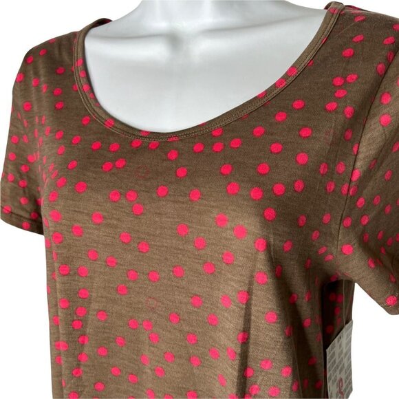 LuLaRoe Classic Tee Brown Pink Polka Dot S - Picture 2 of 4